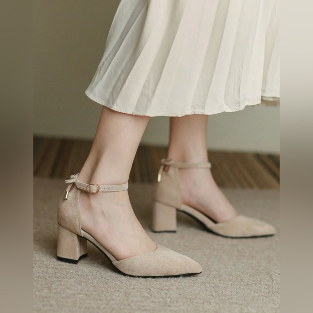 Bow Knot Hollow Out Chunky Heeled Apricot Pointed Toe Velvet High Heels